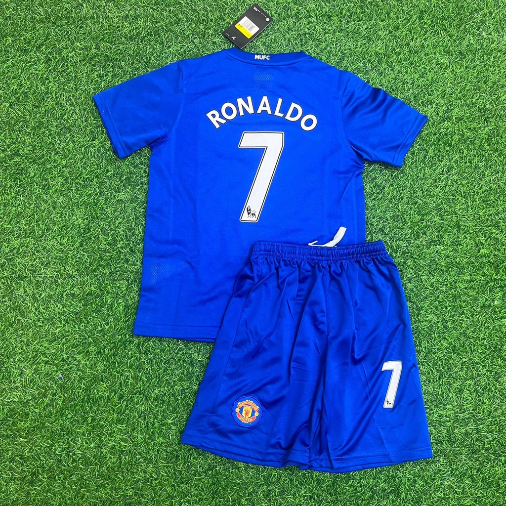 Cristiano Ronaldo Manchester United Blue Kids Children Set Retro Football Jersey Kinder Trikot Soccer Shirt
