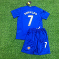 Cristiano Ronaldo Manchester United Blue Kids Children Set Retro Football Jersey Kinder Trikot Soccer Shirt