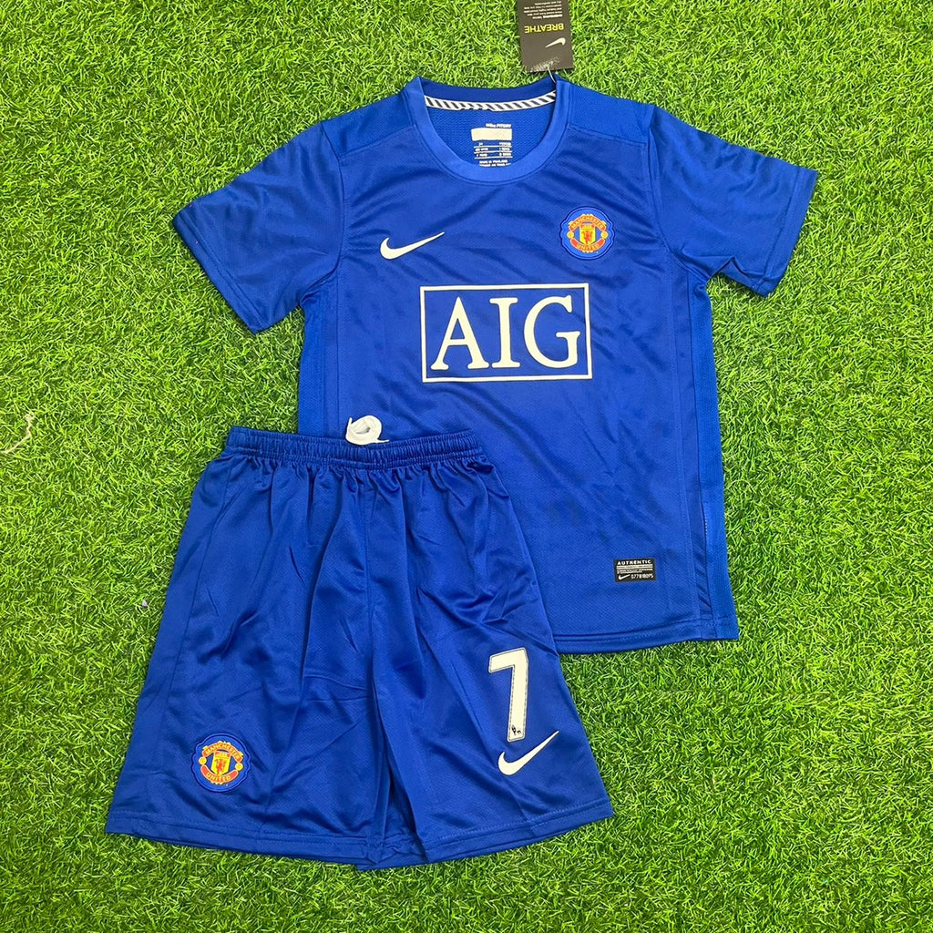 Cristiano Ronaldo Manchester United Blue Kids Children Set Retro Football Jersey Kinder Trikot Soccer Shirt
