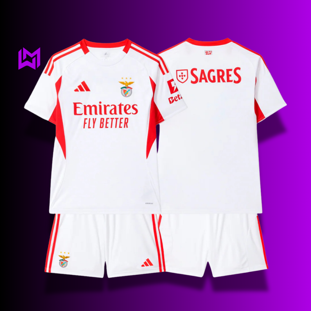 Conjunto Infantil Benfica Alternativa Branca 2025/26 - ÚLTIMAS UNIDADES! 🔥🦅