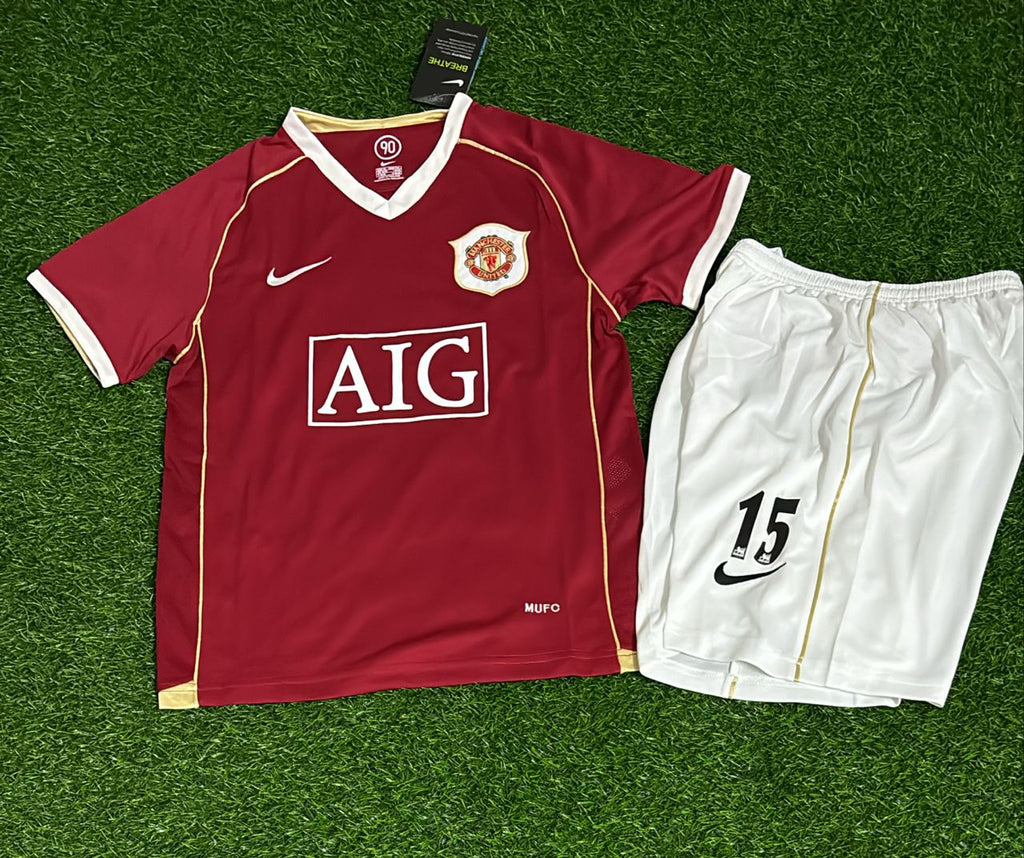 Nemanja Vidic Manchester United Kids 2006/07 Red Kit Soccer Jersey KinderTrikot Maglia Soccer Shirt