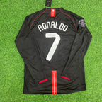 Cristiano Ronaldo Manchester United 2007/2008 CL Patch Black KIDS Retro Football Jersey Kit
