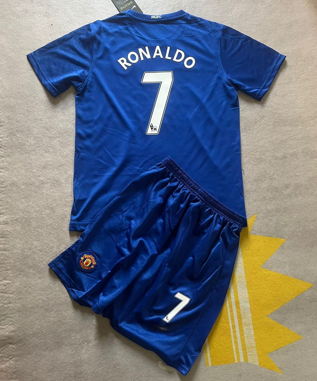 Cristiano Ronaldo Manchester United Blue Kids Children Set Retro Football Jersey Kinder Trikot Soccer Shirt