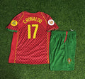 Cristiano Ronaldo Portugal 2004 Final Home Kids Football Jersey Kit